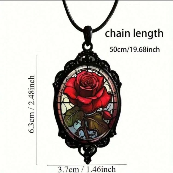 Elegant Red Rose in Vintage Black Frame Pendant Necklace - Picture 5 of 5